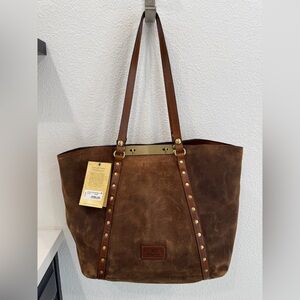 Patricia Nash Brown Leather Tote with Gold Studs